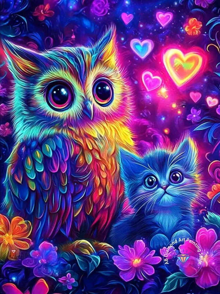 

Owl Animal Cat AB Diamond Painting Kit Square Round Diamond 5D DIY Cross Embroidery Handmade Art Adult Exquisite Gift Home Decor