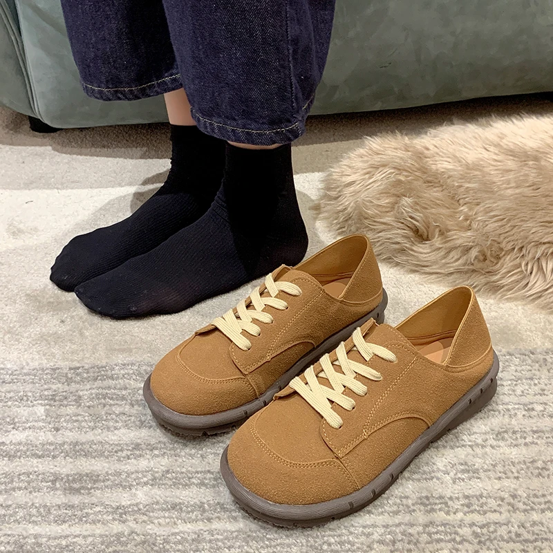 All-Match Round Toe Women Shoes Autumn Soft Casual Female Sneakers British Style Loafers With Fur Flats Fall Preppy Slip-on Dres