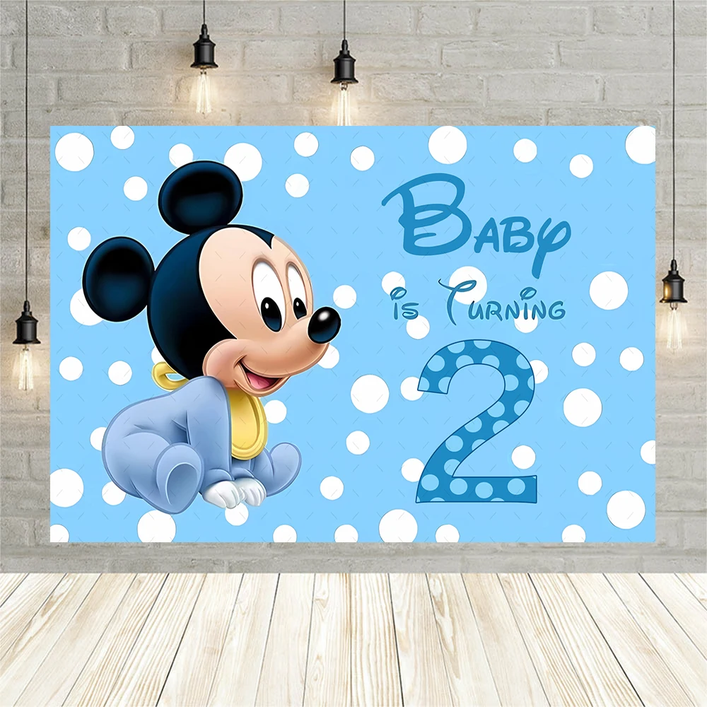 Disney Mickey Minnie Mouse Blue Kid Gift Birthday Party Banner Backdrop Custom Children Room Photography Poster Decor Background