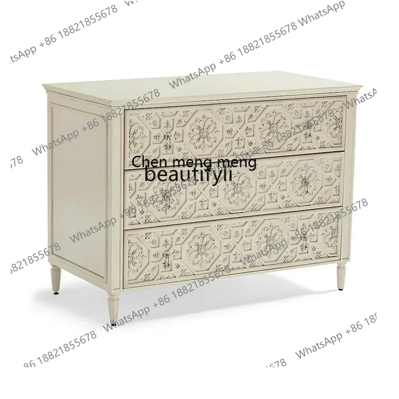 

X Retro decorative chest American solid wood carving flower white storage cabinet bedroom locker