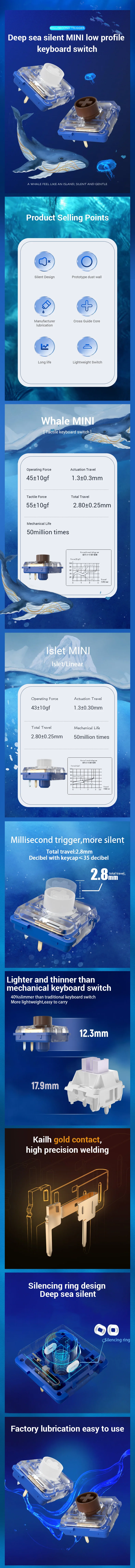 1/3/5 Stück Kailh Silent Low Profile Silent Mechanical Keyboard für Deep Sea Islet Whale Landing MINI 1353Hitbox Tastaturschalter – Detail 2
