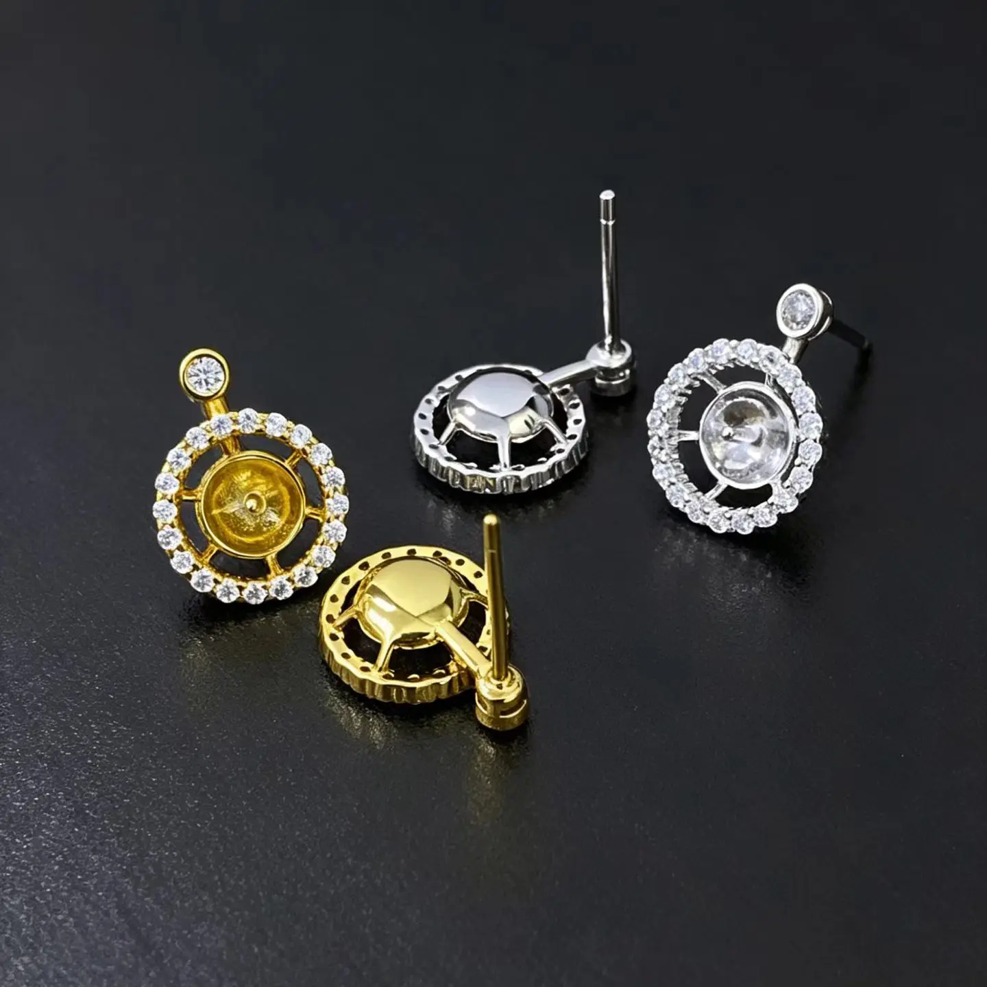 

Wholesale S925 Sterling Silver Earrings Mount Findings Settings Base Mounting Parts Accessory for 7-8mm Pearls 5 pairs/lot