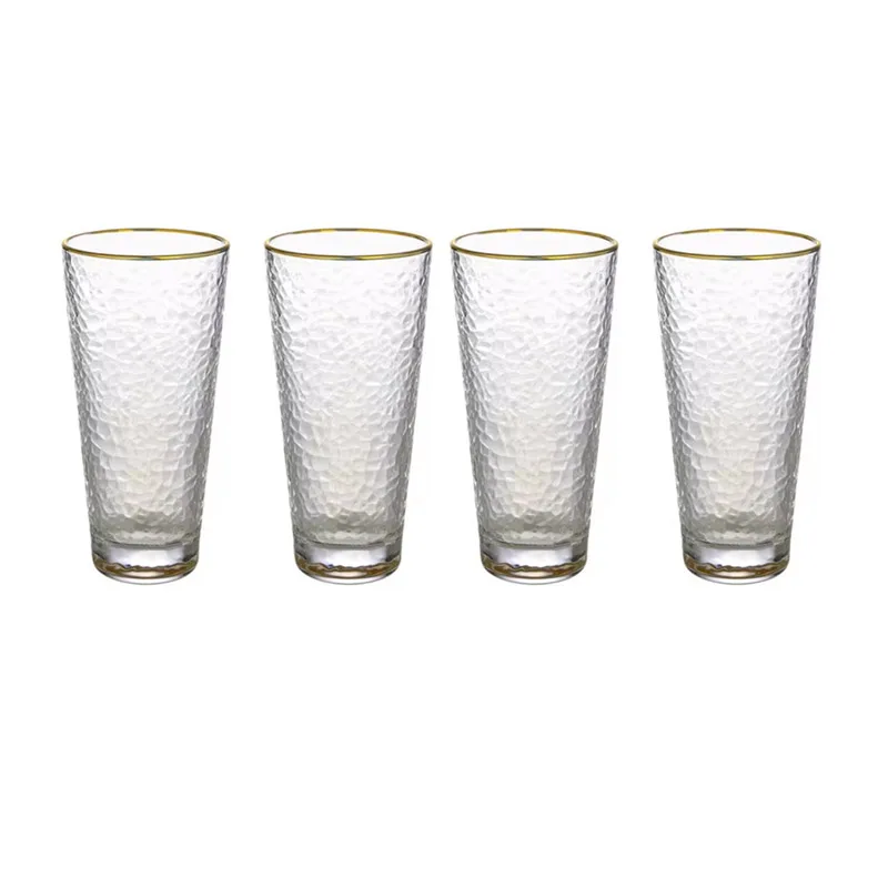 340ml 4pcs Set Creative Golden Edged Cocktail Glass Transparent Drinkware Lemon Tea Cup Party Bar Beer Glass Juice Tea Milk Mugs