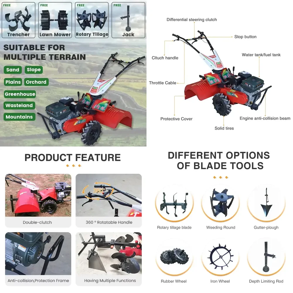 

Multifunctional Mini Walking Cultivator Mini Cultivator Tiller Micro Tillage Machine Garden Green Power Tiller