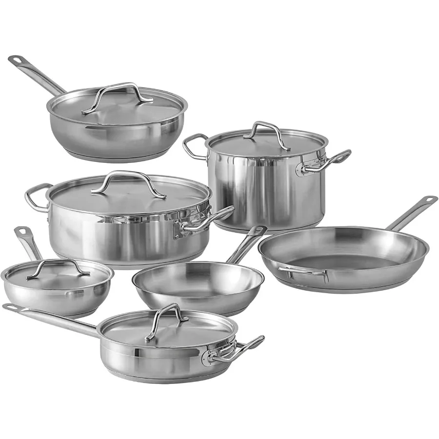 

Stainless Steel Cookware Set for Home Kitchen: 12Piece InductionCompatible Collection with 2 Sauciers 3Quart Saute Pan 2 Frying
