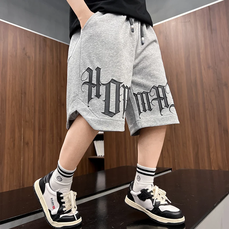 Loose Style Children Summer Cotton Shorts for Boy New Casual Letter Print Shorts Pants Elastic Waistband Bottoms 5 7 9 11 13 14Y