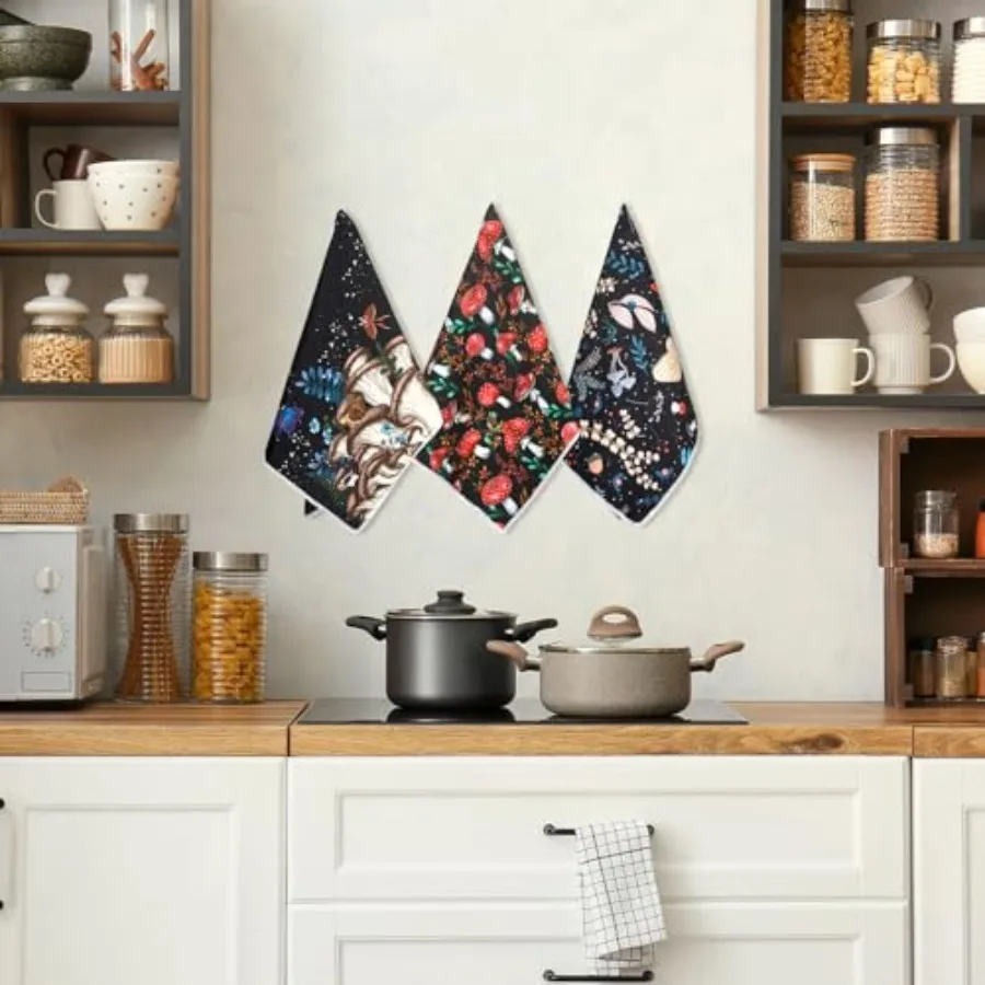 6 قطعة مجموعة مناشف المطبخ الفطر خمر مناشف الأطباق السوداء 18x28 Ih ملصق نمط مناشف اليد الملونة ريفي فوط شاي ل C