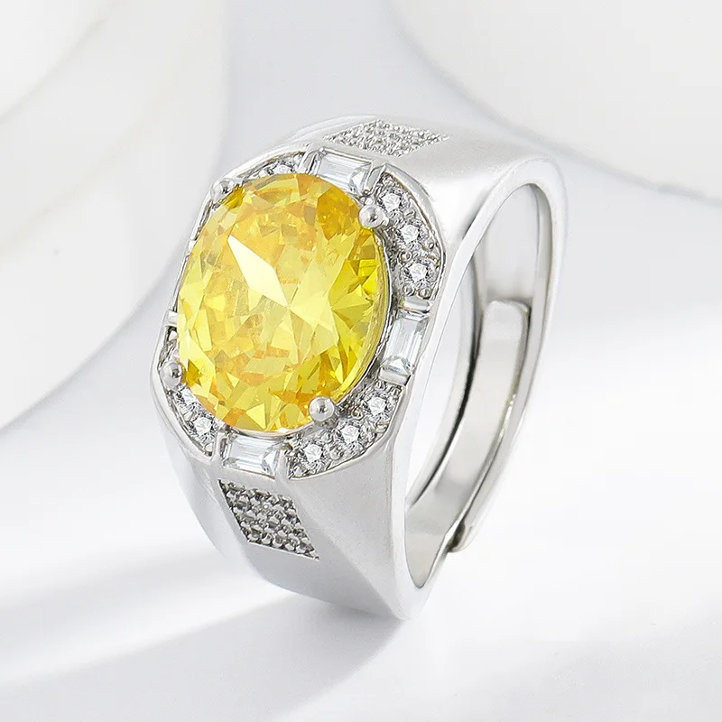Simple and Stylish 925 Sterling Silver Citrine Zircon Personalized Men's Commuter Banquet Business Ring