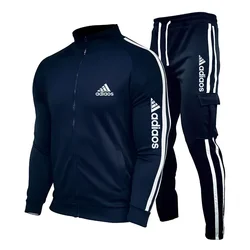 2024 New Men's Zipper Tracksuit Set Sweatshirt and Sweatpants Sports Suit Running Fitness Clothing