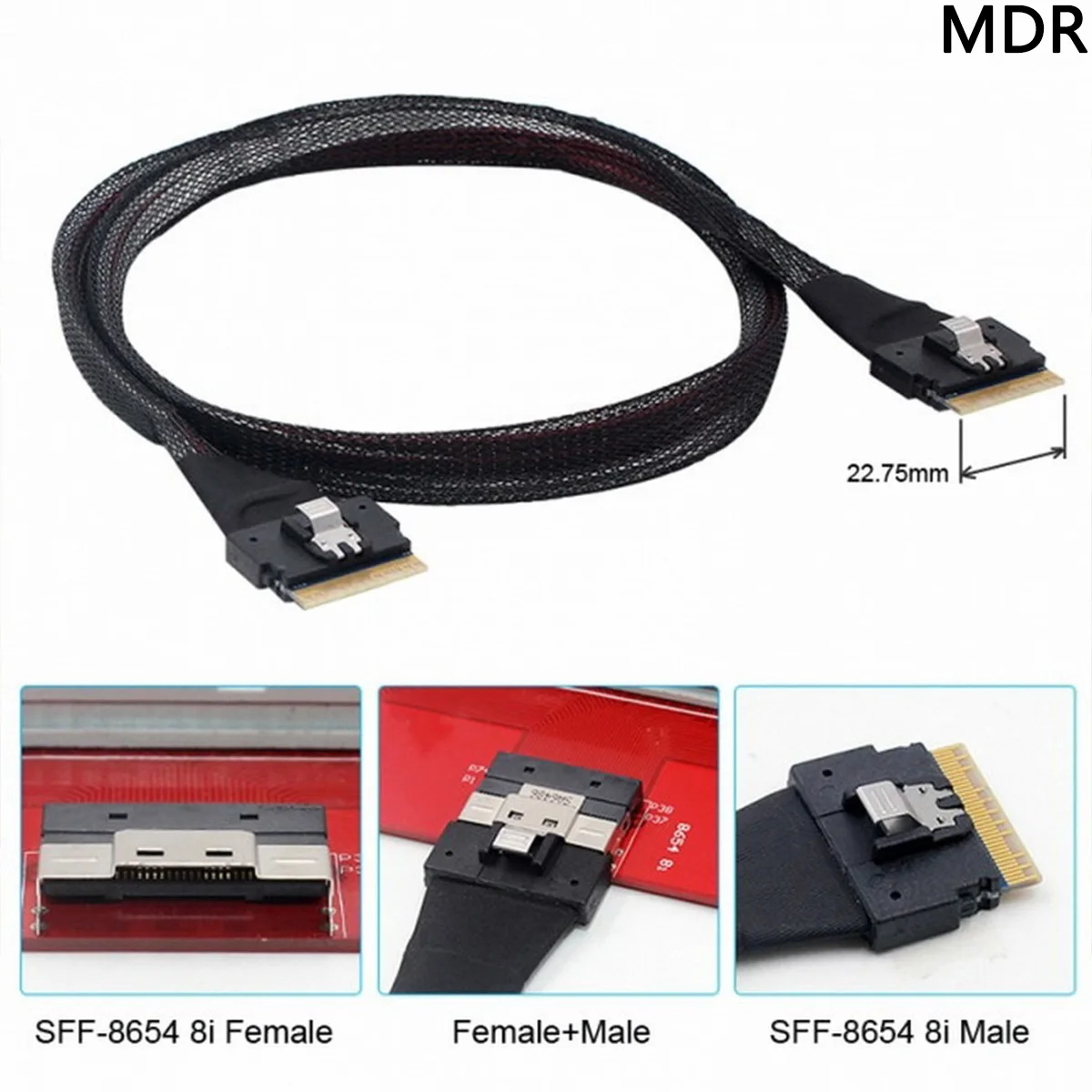 MDR Server PCIE Cable Slimline SAS 4.0 SFF-8654 8i 74pin Host to SFF-8654 74Pin Slim SAS 48Gbps