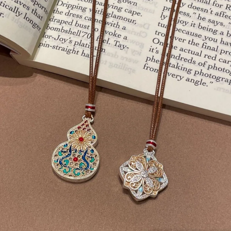 

Длинное полое филигранное ожерелье из стерлингового серебра 925 пробы с позолоченной эмалью, новый кулон-цепочка-свитер в китайском стиле,