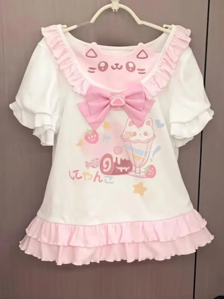 Y2k Cutecore Summer Women Korean Japan Harajuku Short Sleeve Egirl Anime T-shirts Aesthetic Oversized Kawaii Tshirt Tops Clothes