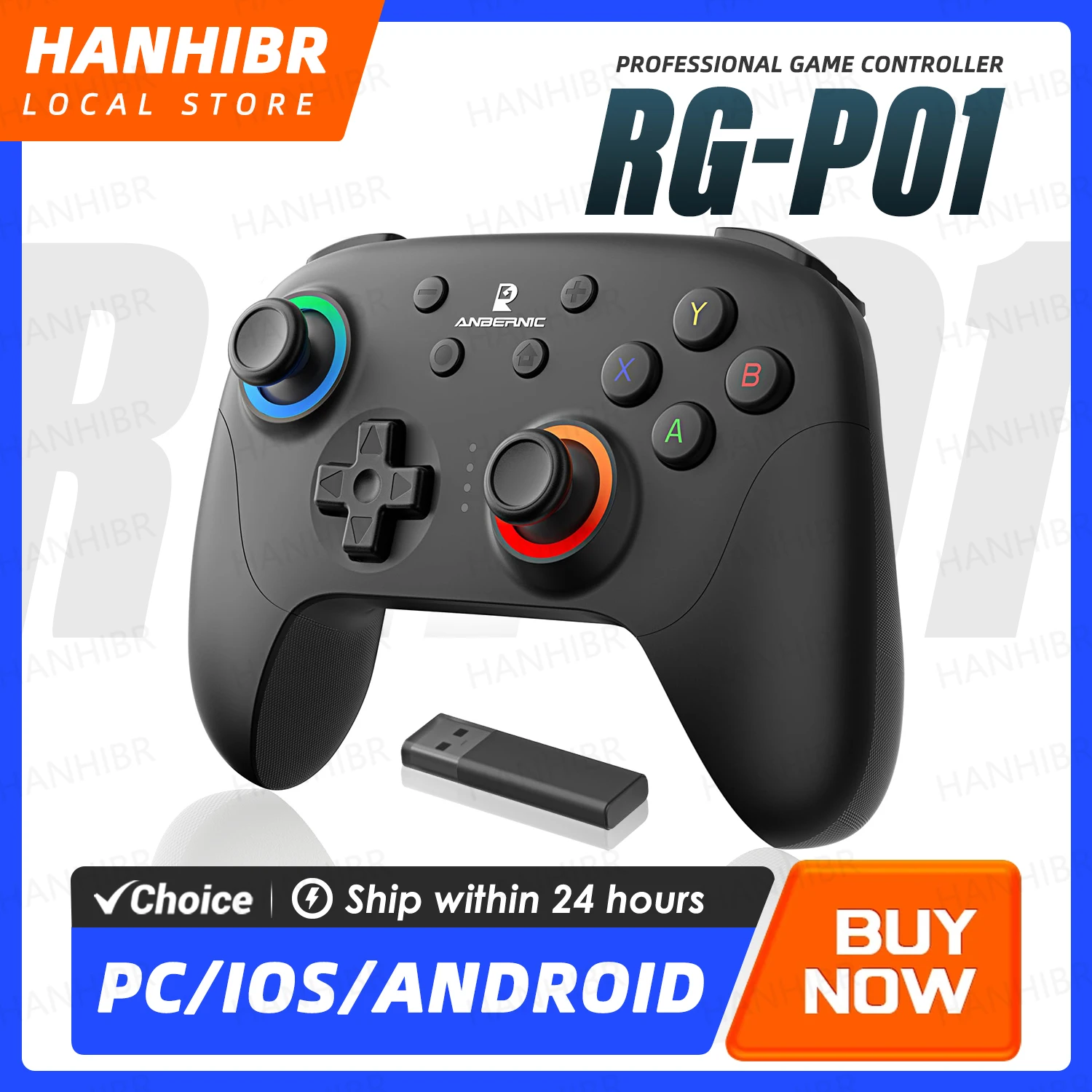 ANBERNIC RG P01 Gamepad Wireless Gaming Controller Hall Trigger Joystick Macro Key RGB Breathing Light For Switch PC Android IOS