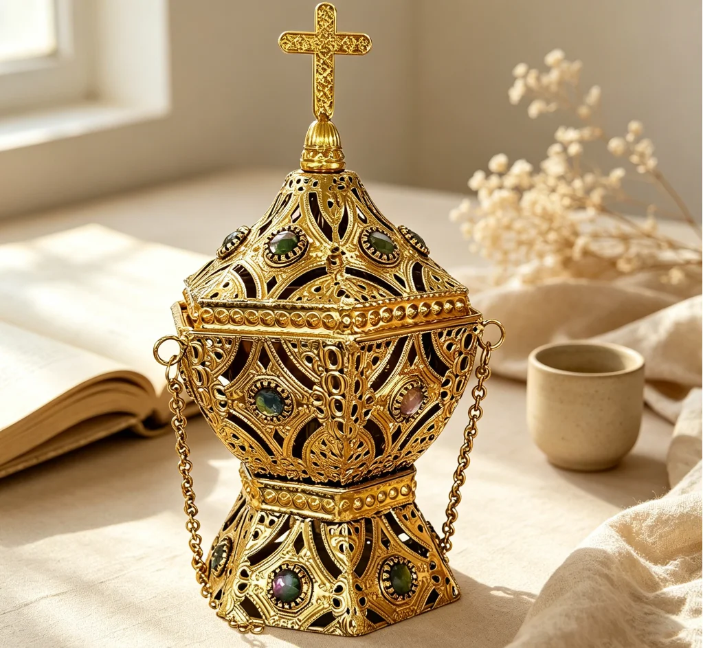 Incense Cone Holder - Golden Hollow Filigree Incense Burner, Hanging