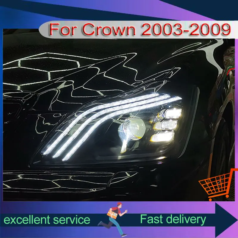 

Стайлинг автомобиля для Toyota 2003-2009 Crown, обновленная фара DRL, передняя лампа, светодиодный динамический указатель поворота, линза проектора, автоаксессуары