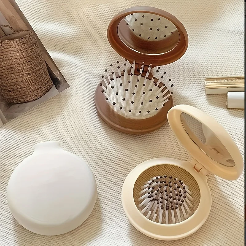 1 Women's Mini Lightweight Portable Travel Comb - Stylish Double Fold Design with Reflective Mirror