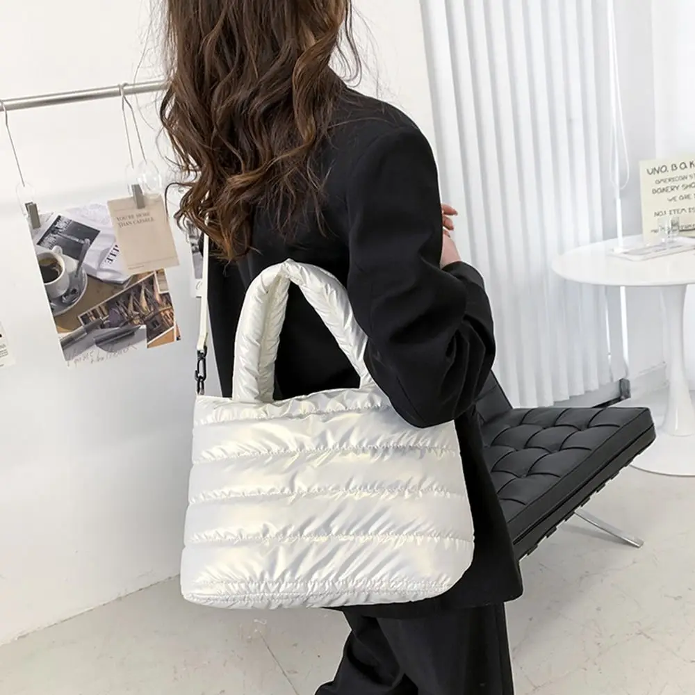 Women Puffer Tote Bag Quilted Puffy Handbag Lightweight Down Cotton Padded Shoulder Bag Down Padding Crossbody Handbag view 3