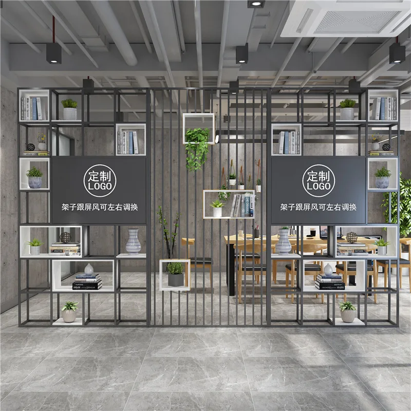 Custom Modern Iron Art Storage Rack Light Luxury Floor Bookshelf Living Room Decorative Storage Rack Office Partition Display Sh