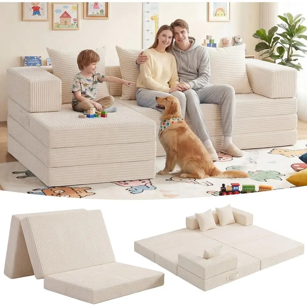 

Convertible Toddler Couch with Cloud Sofa Bed and 3 Pillows for Playroom and Bedroom