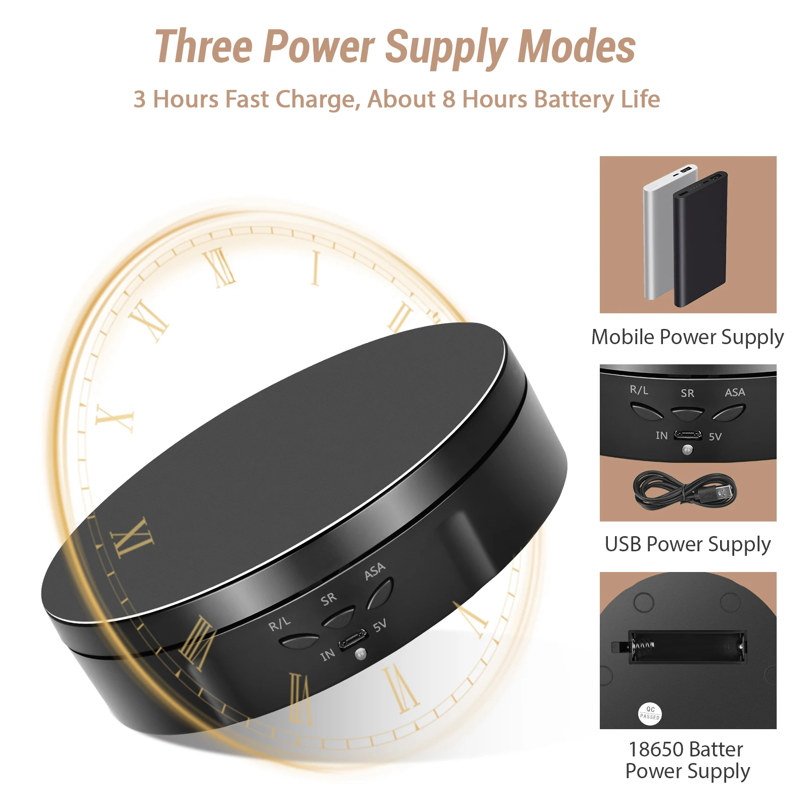 Electric Rotating Turntable, 360 Degree, Battery, USB Power Supply, Photography Product Shows, 5 kg Load