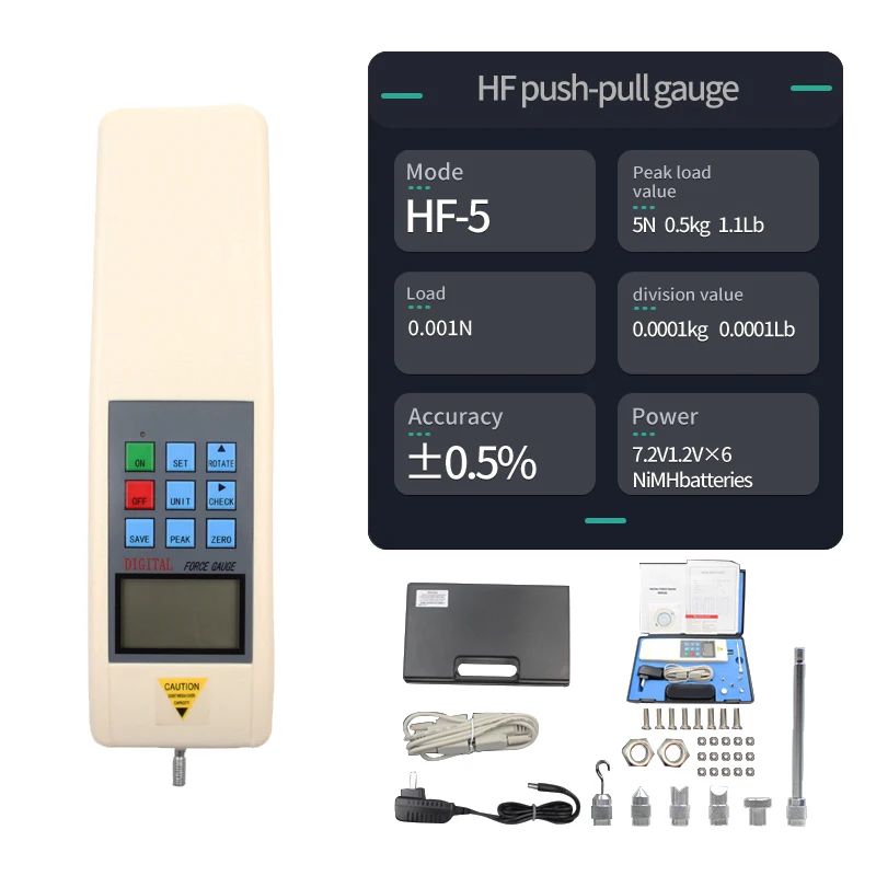 ALIYIQI (HF-5N); Cyfrowy miernik siły pociągowej-Tester 5N; 0,5 kg; 1,1 funta Dynamometr Push Pull Miernik siły Narzędzia pomiarowe