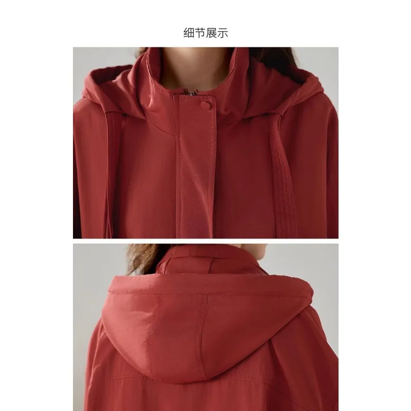 سترة نسائية بلون سادة سترة واقية من الرياح موضة قصيرة فضفاضة على الطراز الغربي كاجوال بقلنسوة #5