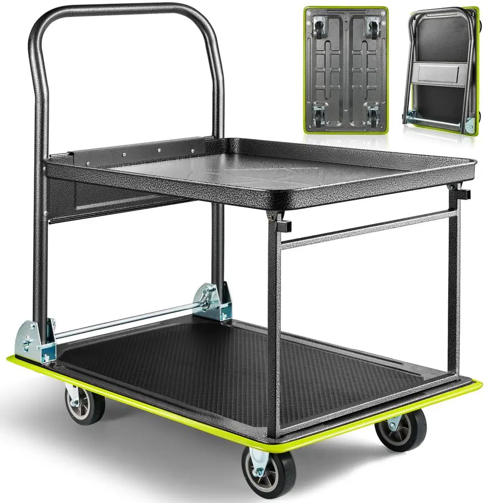 Heavy Duty Foldable Platform Truck Dolly 700lbs Load Capacity Compact Folding Design Smooth Rolling 2 Tier Cart Home Office