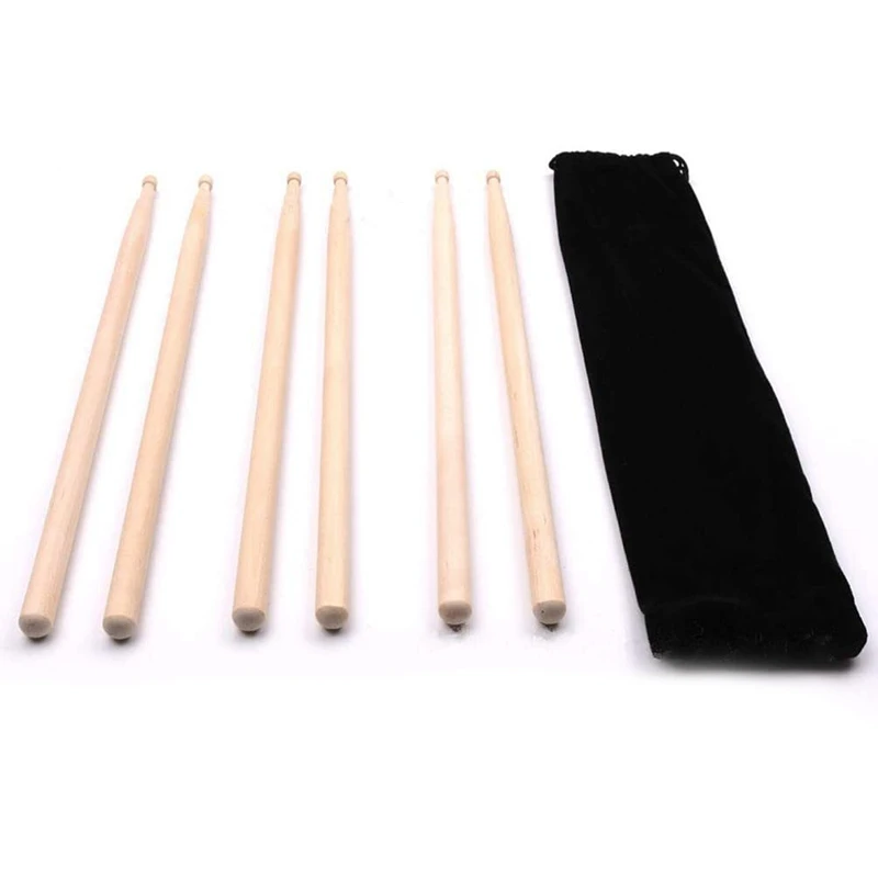 3 Pairs Drum Sticks Maple Drumsticks Wooden Drum Sticks 5A Size with Carry Bag for Playing Practicing Drum