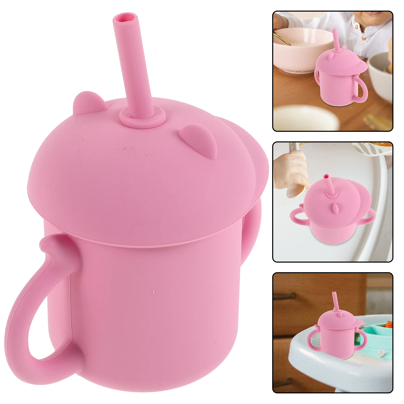 

Silicone Training Cup Baby Toddler Straw Cup with Handles Lid Unbreakable No Spill for Feeding Travel Toddler Cups with Straws