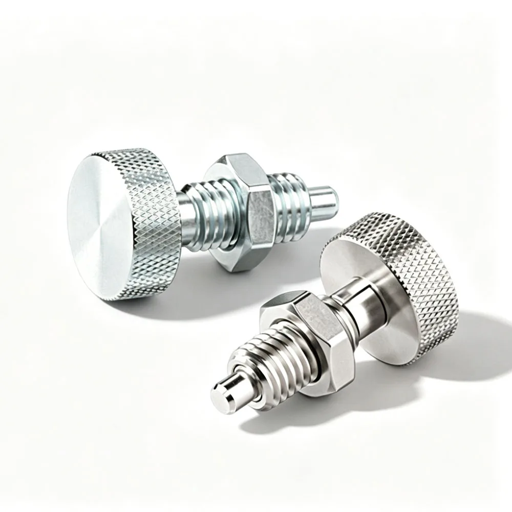 Knurled Indexing Plunger with Nut M6 M8 M10 M12 Spring Loaded Self Locking Retractable Locating Pin Steel for Machine Fixture ﻿