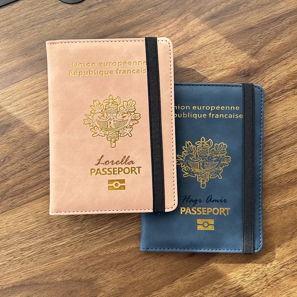 

France Customize Names Passport Cover for Couples Large Capacity Unique Engraved Name on Covers Case for Passports Personalizado