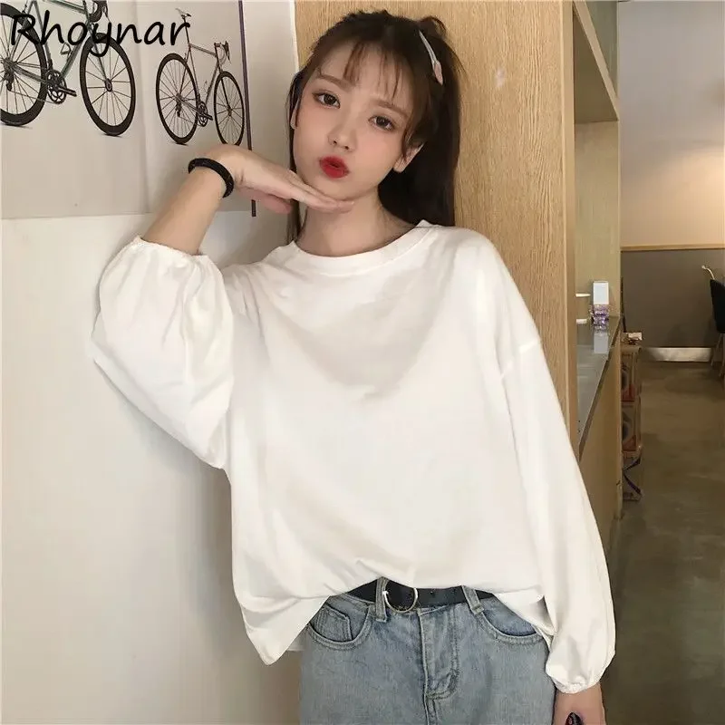 T-shirts Women Elegant New Students Sweet Chic Fashion Vintage Loose Simple All-match Daily Lantern-Sleeve Autumn Ulzzang Casual