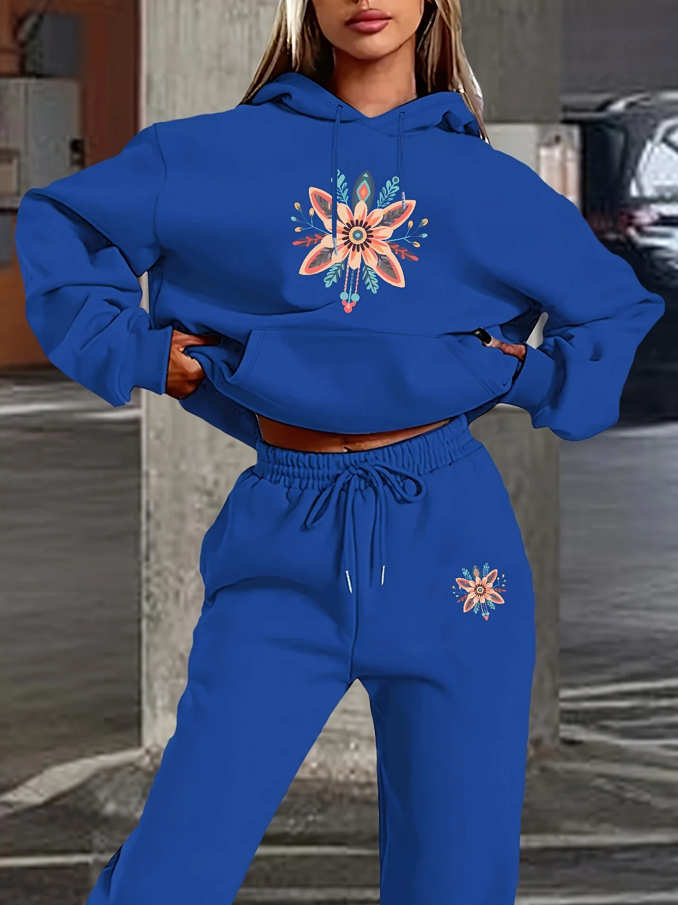

2025/26 Latest Autumn/Winter American Street Flowers Y2K Hoodie Set Trendy Women's 3D Large Adult Hoodie Waist Pants