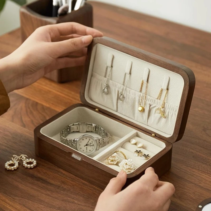 صندوق تخزين المجوهرات الخشبية المحمولة القلائد القرط الحاويات المرأة خواتم سوار صندوق تخزين السفر حلية #3