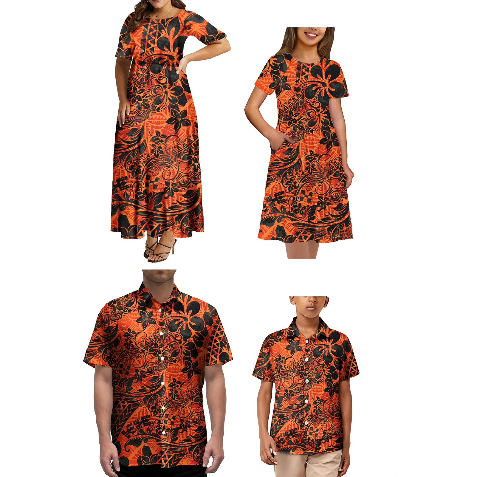 Fashion Polynesian Tribal Matching Set For Couple Samoan Family Outfits Women\'S Dress And Men\'S Shirts Couple Set