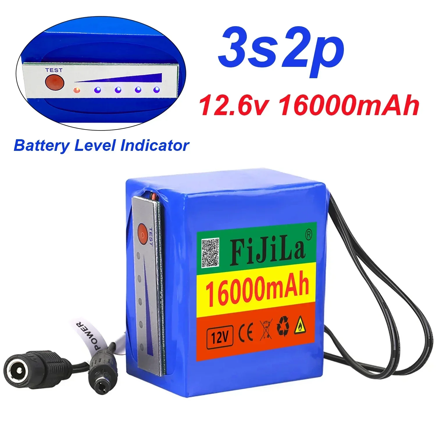 

12,6 v lithium-batterie 12v 18650 3s2p batterie 16000mah anzeige licht für fisch detektor unterwasser angeln kamera