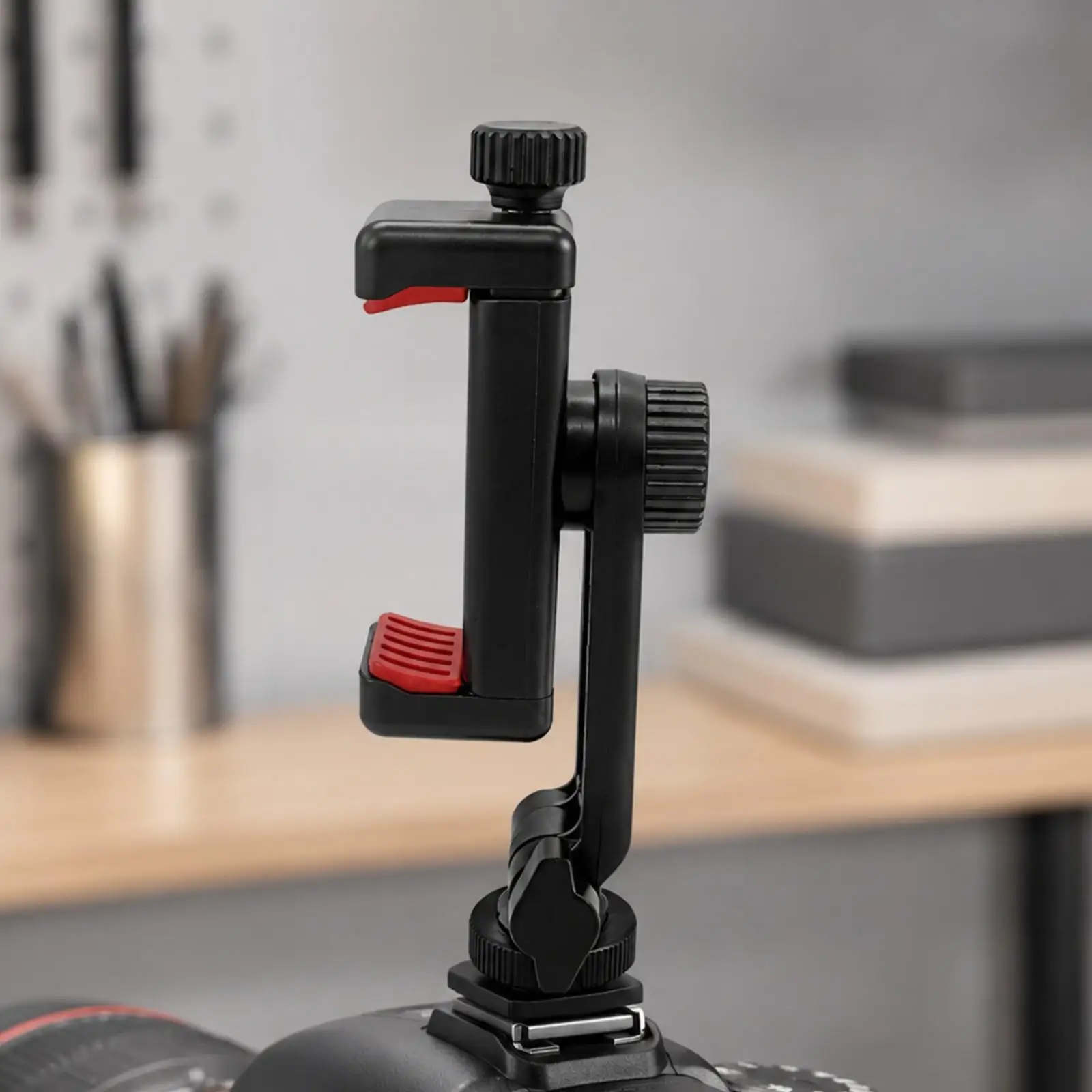 Adjustable Phone Clamp Hot Shoe Mount for Camera Tripod Broadcasting Vlogging Mobile Rig