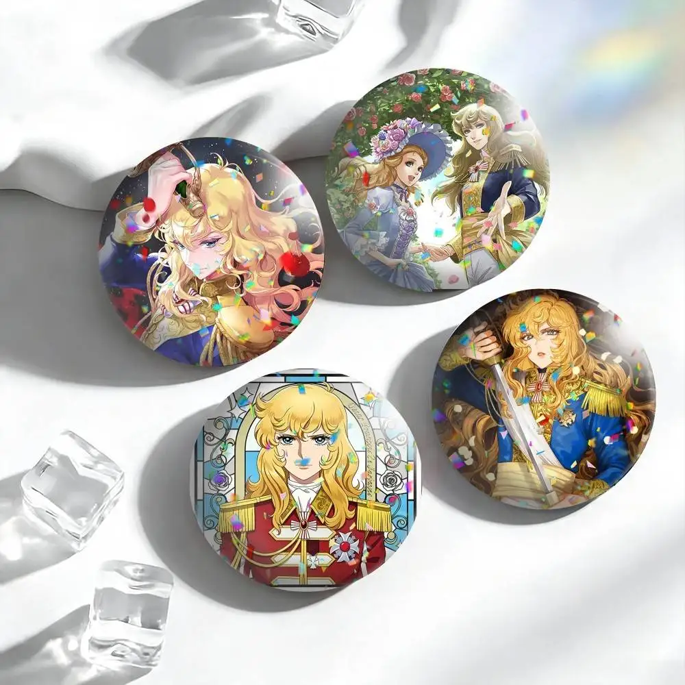 R-Rose of V-Versailles Lady Oscar Laser  25 32 44 58 75mm Badges Personalized Round Brooches Pins Accessory Gift