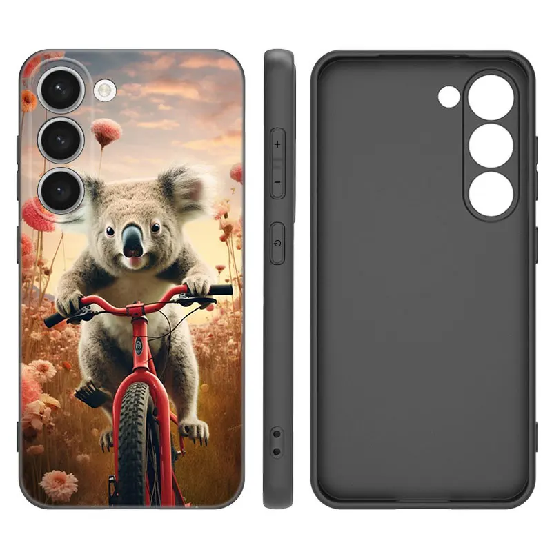 Cartoon Koala Bear Black Silicone Phone Case For Samsung Galaxy S23 S21 S20 FE S24 S22 Ultra S10E S10 S9 S8 Plus