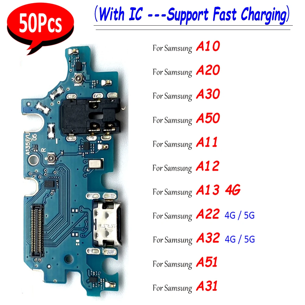 

5​0Pcs，Tested USB Charging Jack Plug Socket Port Connector Board Flex For Samsung A10 A20 A30 A50 A11 A12 A13 A22 4G A32 5G A51