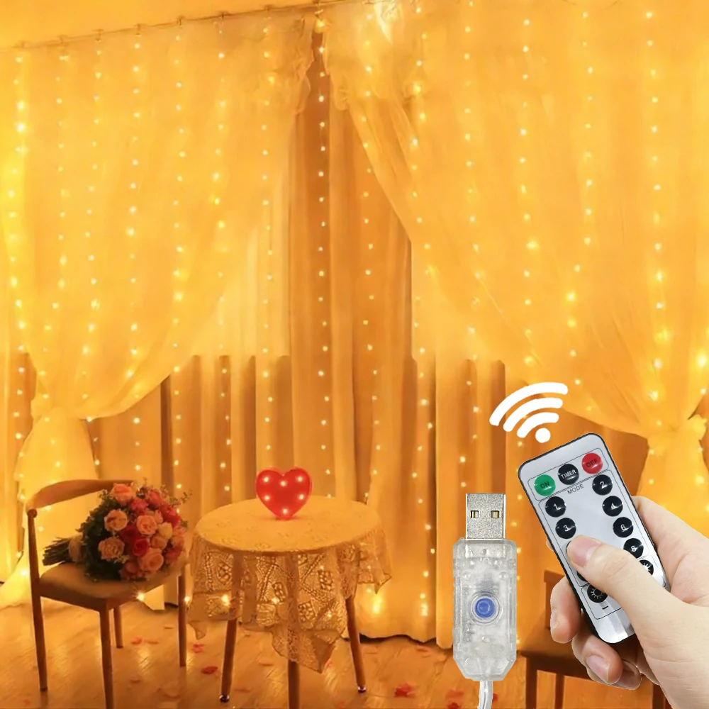 

LED Curtain String Lights with Remote Wedding Party Fairy Lights USB Powered EID Mubarak Bedroom Home Decor Ramadan Decoration