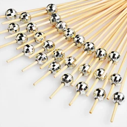 100pcs Mirror Disco Ball Food Fruit Picks Glitter Cocktail Picks Wedding Party Disposable Cake Dessert Cocktail Sticks Toothpic
