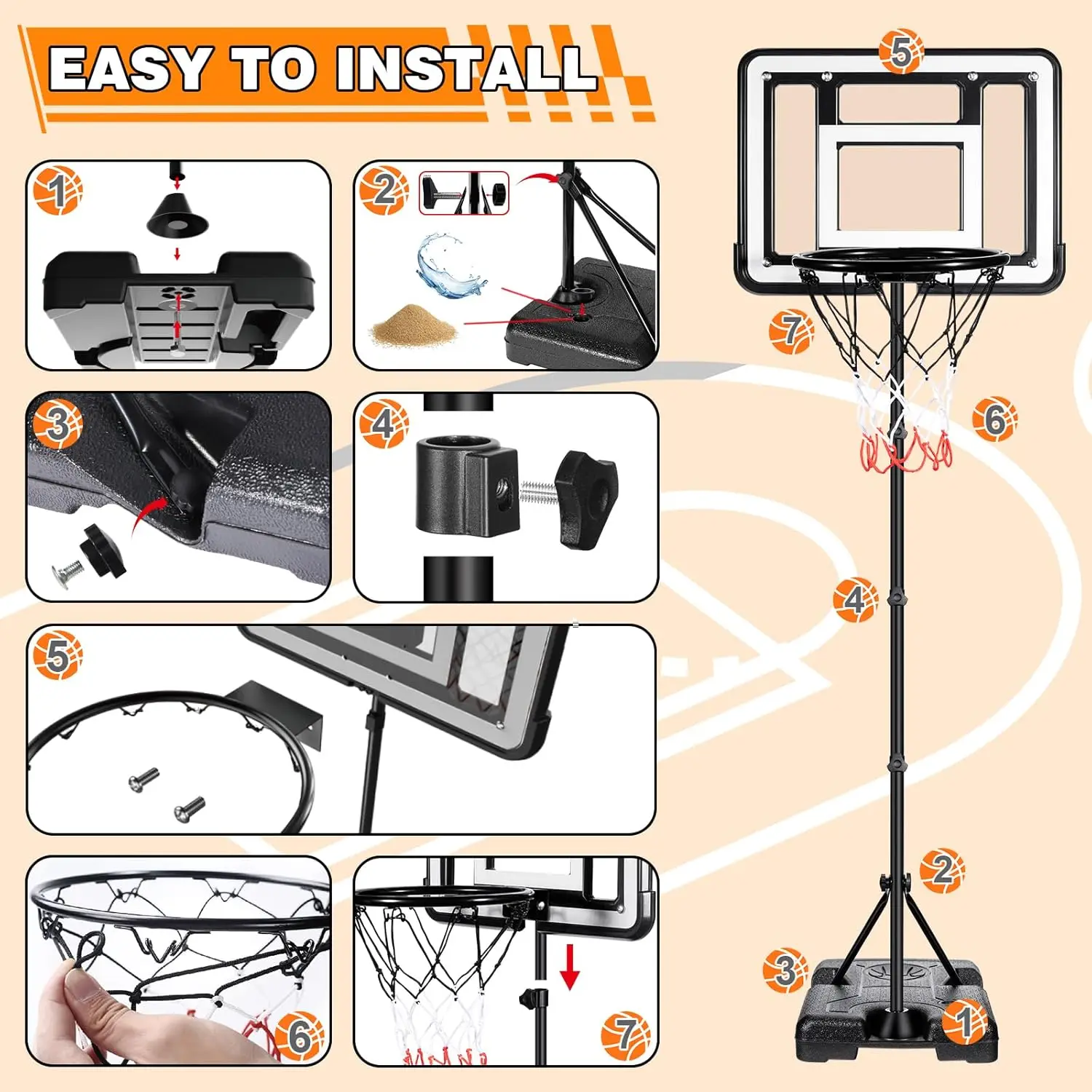 2025 ใหม่โรงงานเด็กบาสเกตบอลHoop Standเด็กวัยหัดเดินในร่ม/กลางแจ้งปรับความสูงห่วงพลาสติก