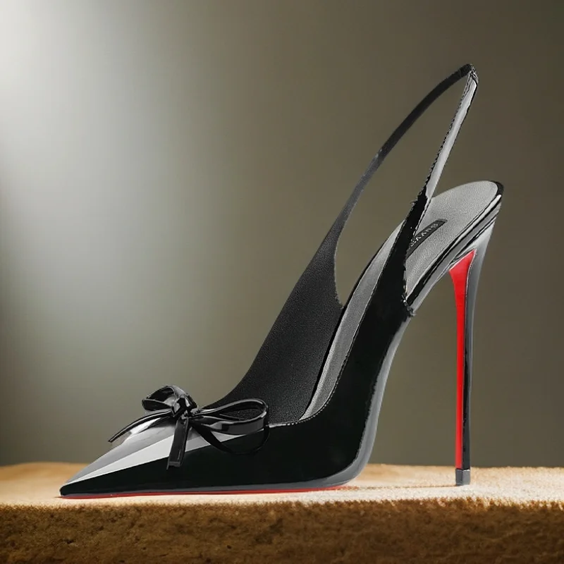 

TOMONYE Black Nude Wine Patent Leather Pointed Toe Butterfly Slingback Hot Sale High Heel Summer Shoes On Sale Brand Designer