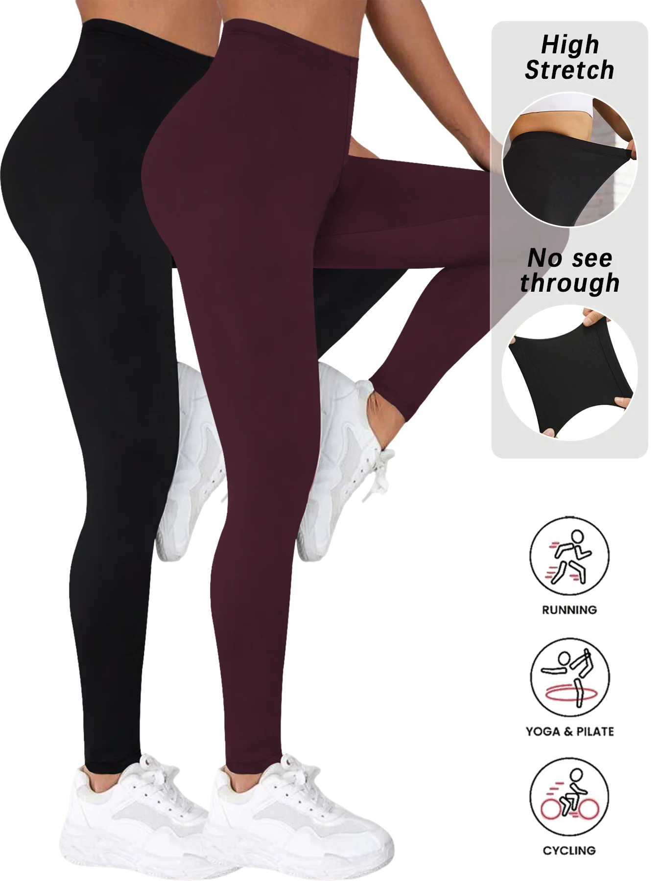 عبوة من قطعتين من الضيق النسائية فائقة النعومة ومرونة عالية للتمرين واليوجا والجري والارتداء اليومي غير الرسمي المريح والجوارب المطاطية #1