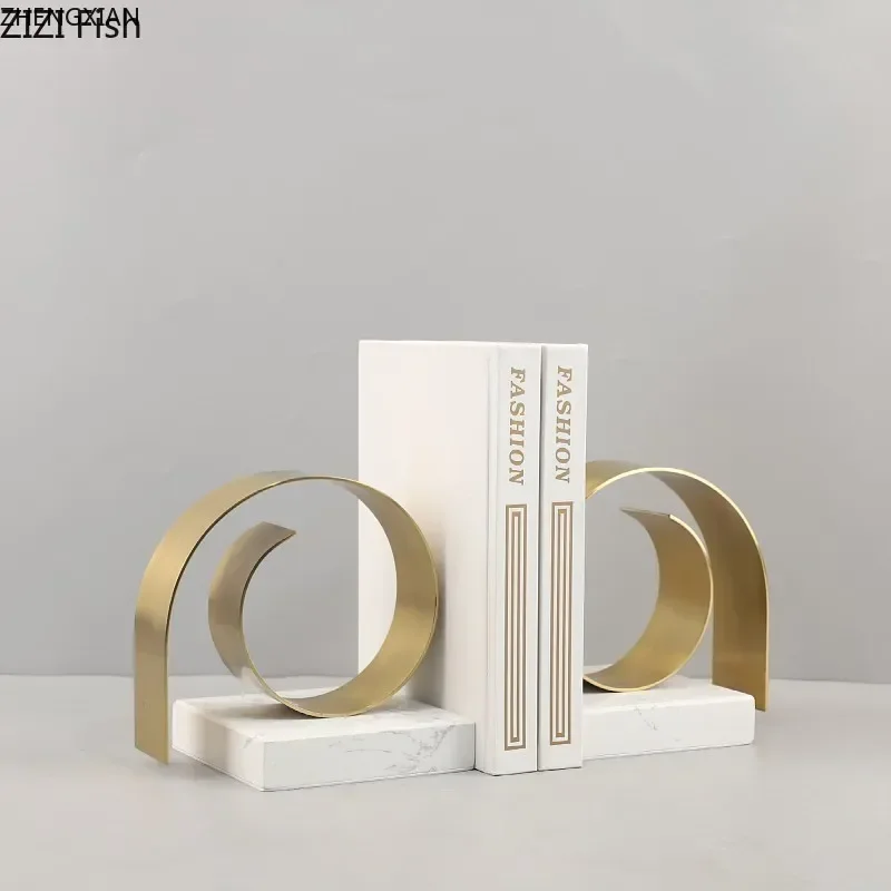 Golden Spiral Twist Ornaments Creative Bookend Marble Base Desk Decoration Library Bookshelves Bookend Room Aesthetic Decor