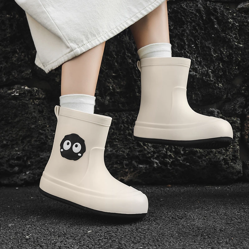 2023 New Women's Rain Boots Cute Sweet Tube Rain Boots Winter Cotton Added Fashion Rubber Shoes Student Outer Wear Water Shoes