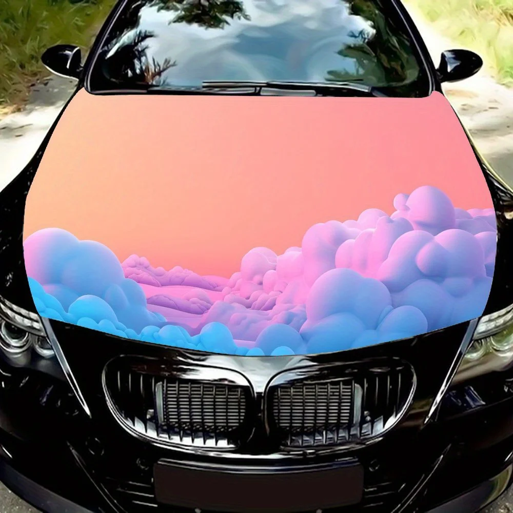 

Pink Sunset and White Clouds Car Hood Decal, Auto Exterior Protective Sticker, Vinyl Waterproof Self-adhesive Car Body Decoratio