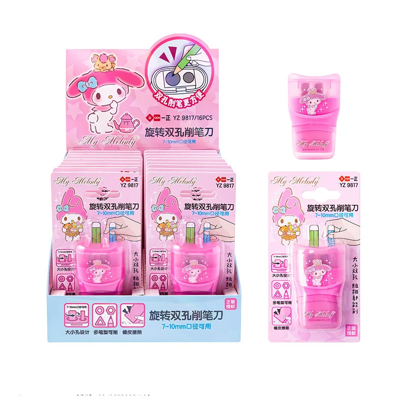 Imagem -03 - Sanrio Kuromi Melody Pencil Sharpener com Eraser Faca Mecânica Cortador de Mão Papelaria Presente Material Escolar 12 Pcs por Lote