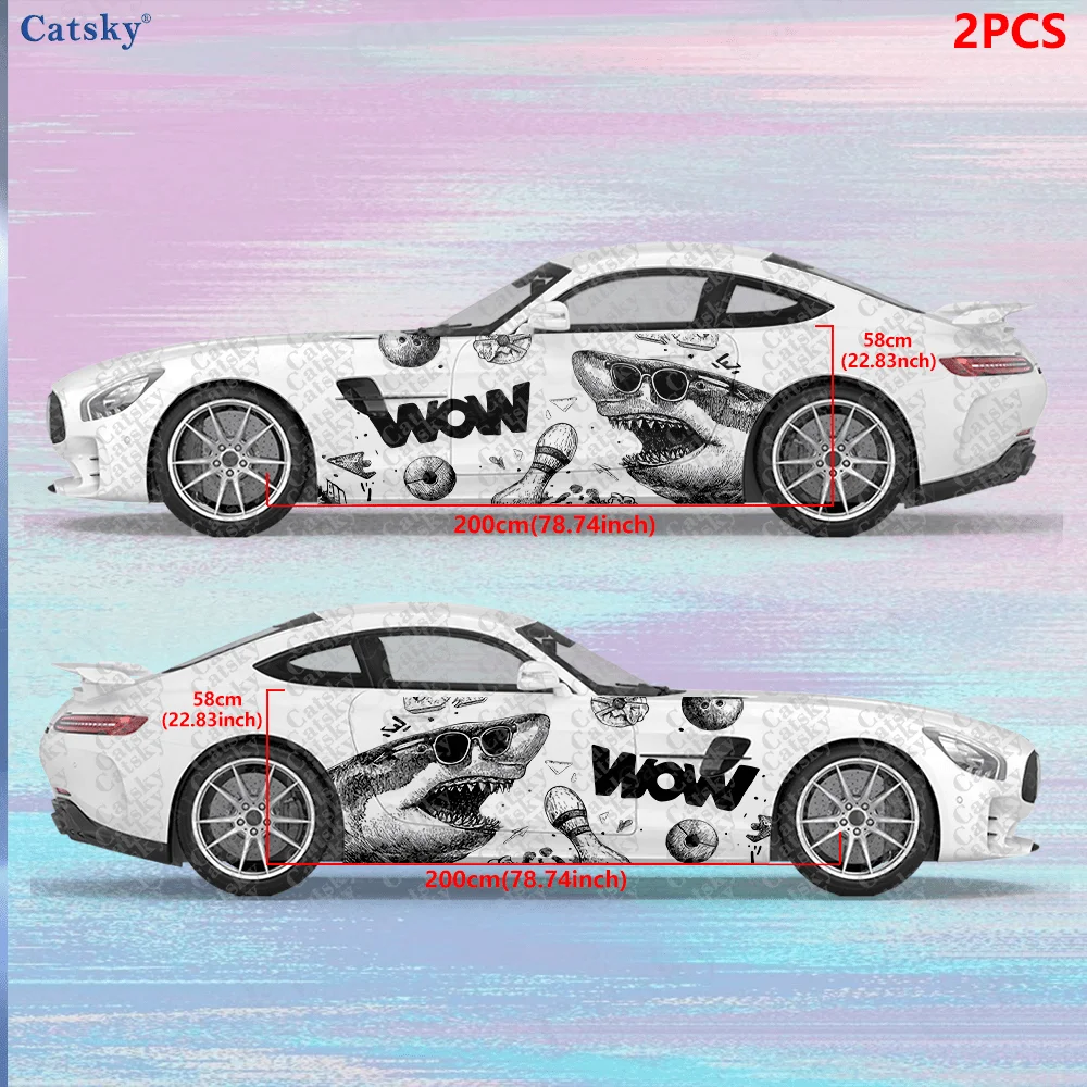 2pcs Ocean Overlord Shark Car Side Decals | Self-Adhesive PVC Waterproof & Scratch-Resistant Stickers, Car Accessory Gift